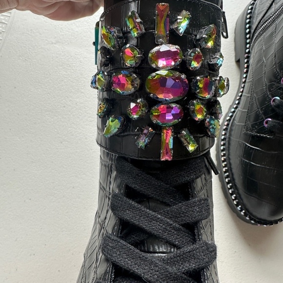 Kurt Geiger Stoop Rainbow Crystal Combat Boots in Black Leather Size 37 - Picture 4 of 12